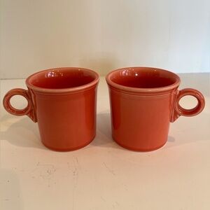 Pair of vintage Fiestaware Ring-handled Mugs, color Persimmon